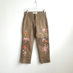 Anthropologie cargo embroidered pants